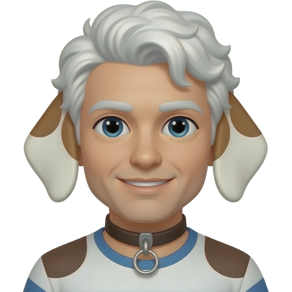 White guy w dog collar on white curly hair emoji