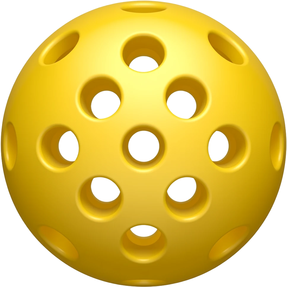 yellow pickleball with 53 holes, brightly lighted from direction of the camera and rotated to perfectly center its hole and perfectly lighted from center of the camera, so i can rotate it through the center of the hole emoji