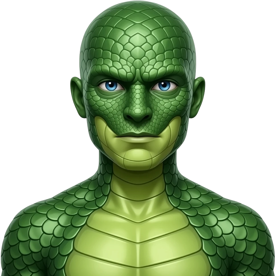 bald man with skin and body coated in green dragon scales emoji
