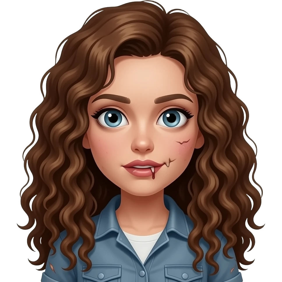 Zombie girl with long curly brown hair, iOS 18 style. emoji
