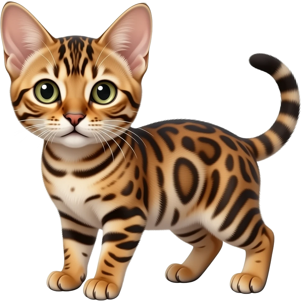 Tiny silver spotted oriental kitten with big Bengal cat emoji