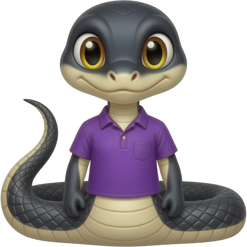 Black serious faced snake wearing purple shirt emoji