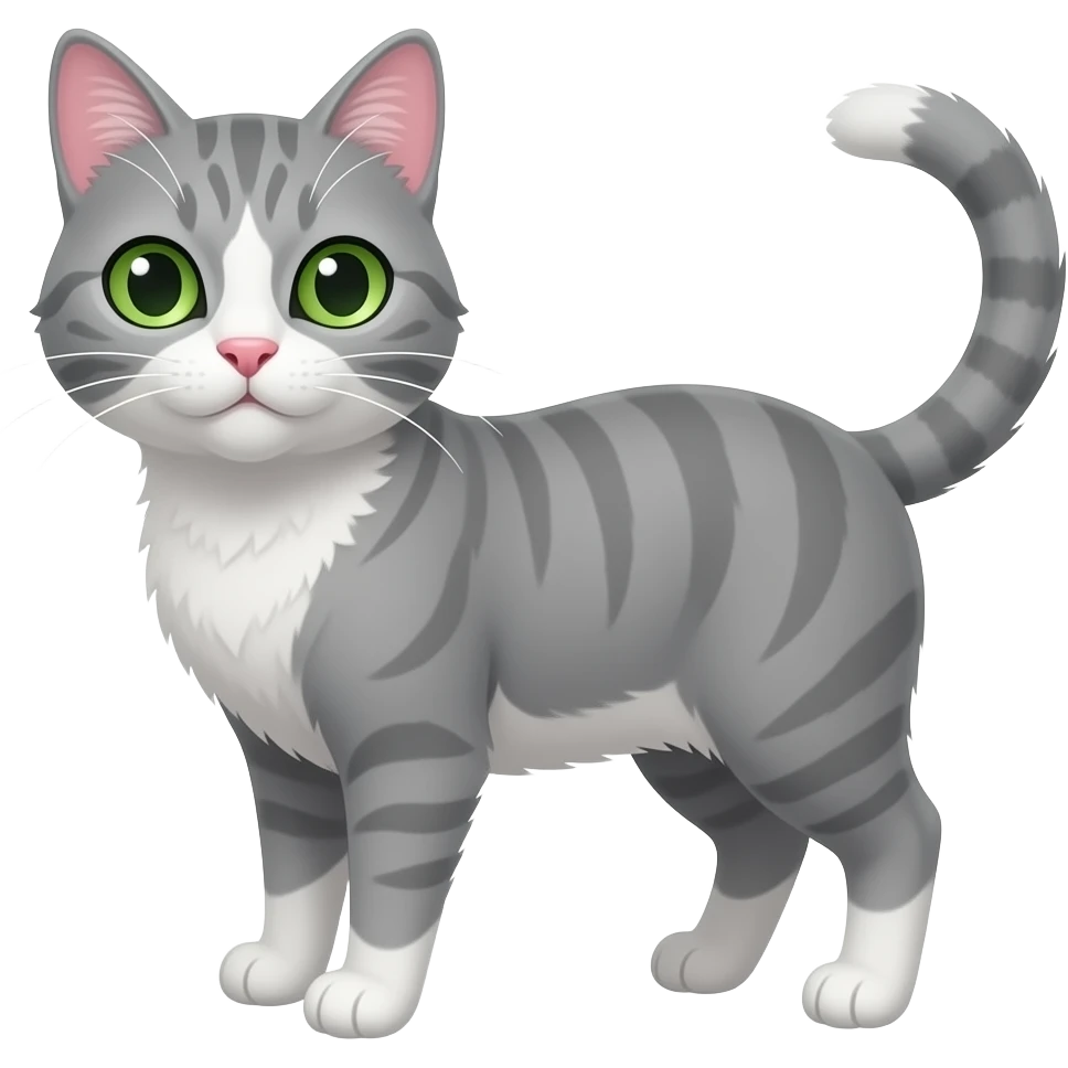 A light gray cat with green eyes, a pink nose. No white. emoji