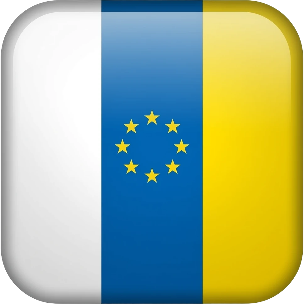 bandera de canarias pero en el centro  haz que el szul más celeste y dentro de ese recuadro celeste hazlo con 7 estrellas circulares de color verde emoji