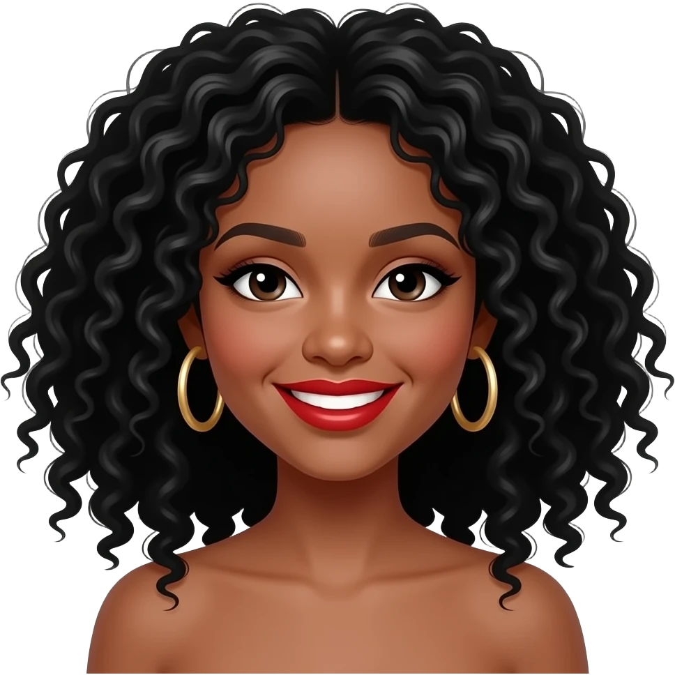 دختر مو مشکی فرفری با رژ قرمز emoji