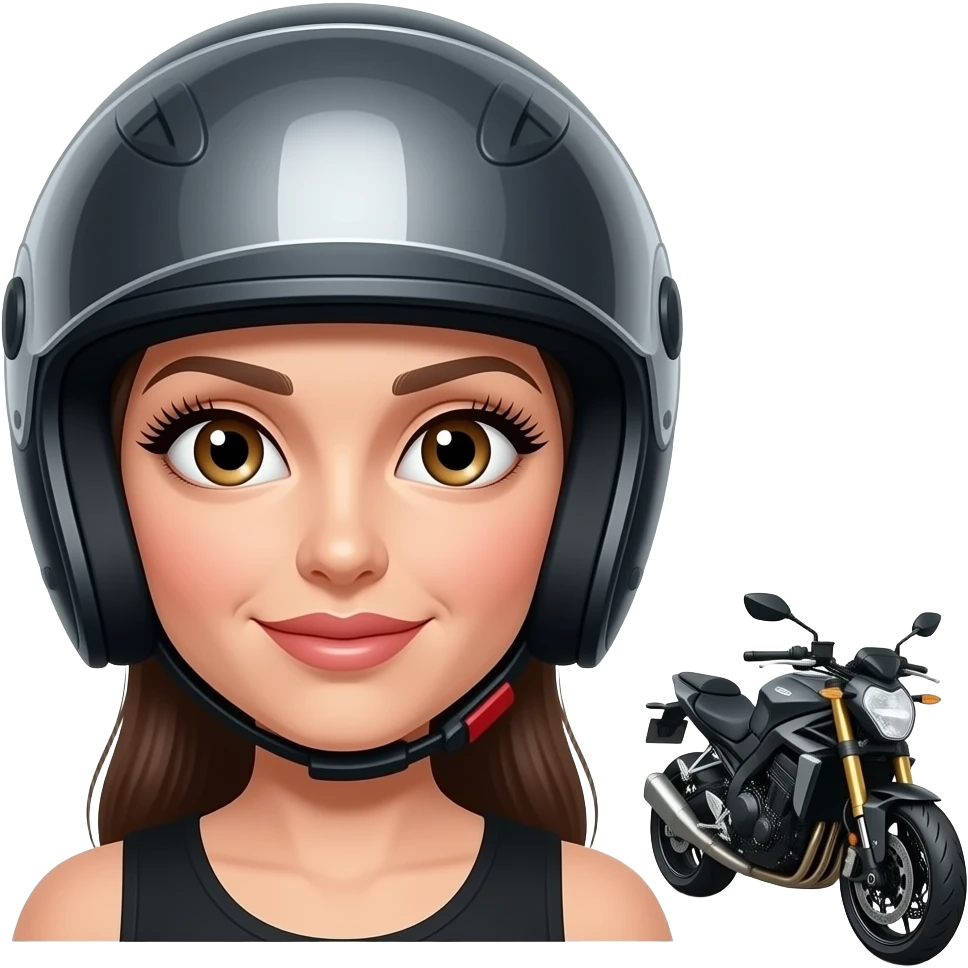 mulher com um capacete de mota que so aparece o olhos porem aberto e que se veja os cílios bem grandes e a mota ao lado emoji