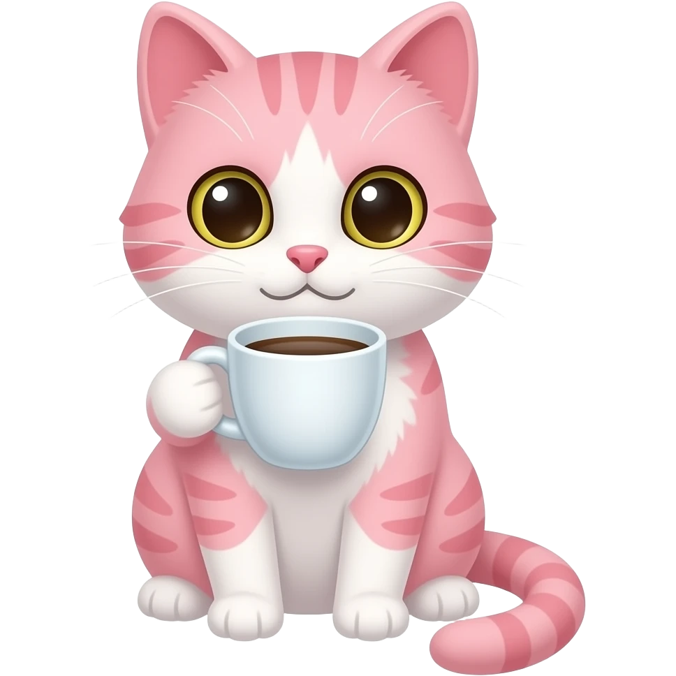 Rózowo bialy kotek pije kawe emoji