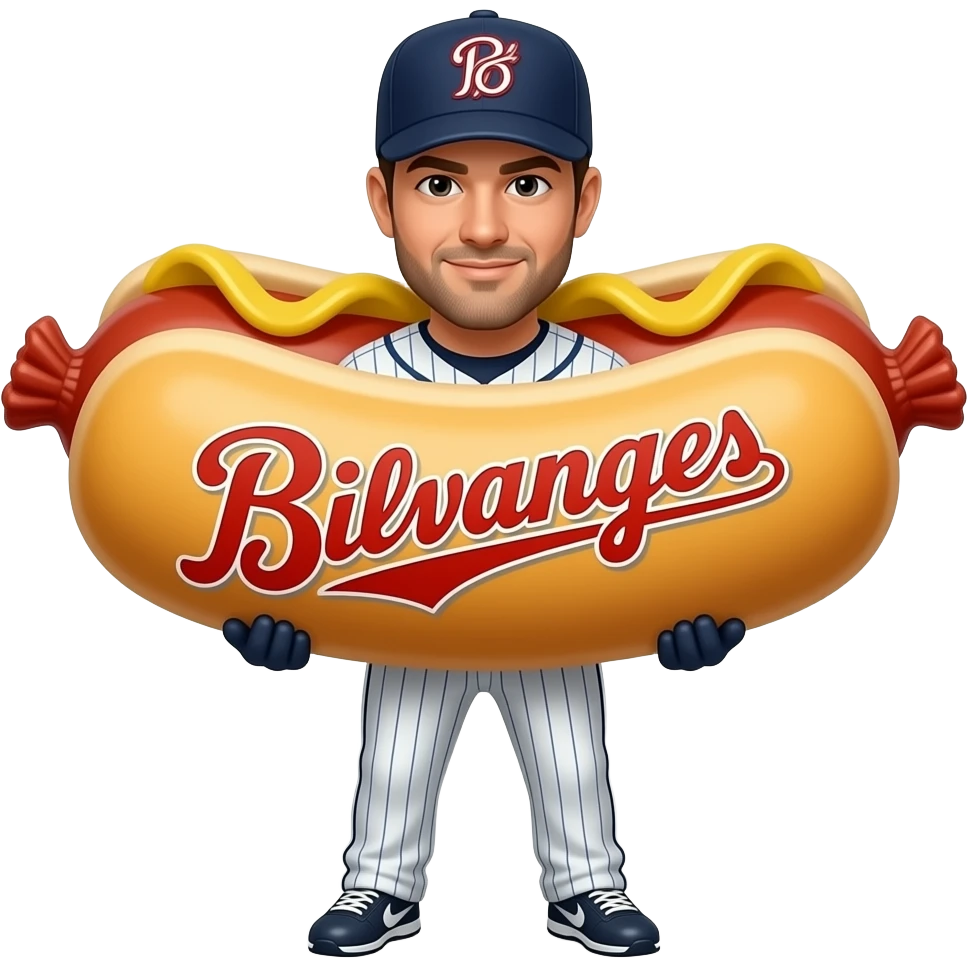 Baseball player in a sausage costume that says Milwaukee Brewers emoji