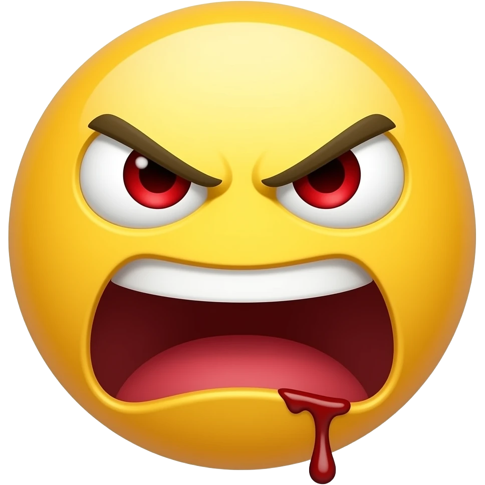 screaming angry smiley-face style emoji bleeding out of reddened eyes ...