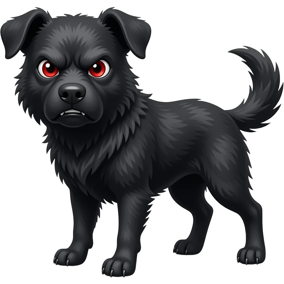 stray black dog with red eyes. angry and mangy looking emoji