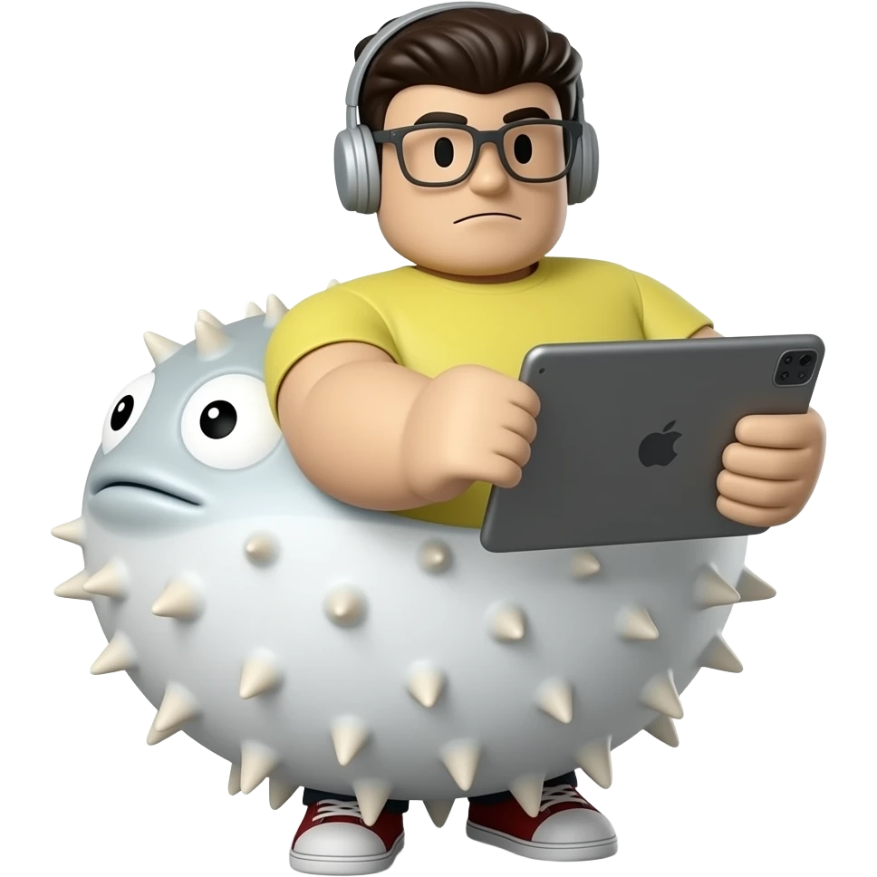 Create a blobfish playing Roblox on IPad. emoji