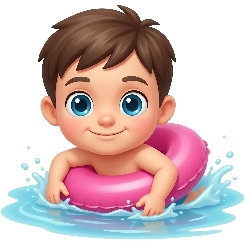 cute kid swimming with swim tube emoji