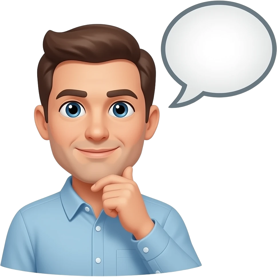 Man is thinking, above him is a speaking bubble emoji