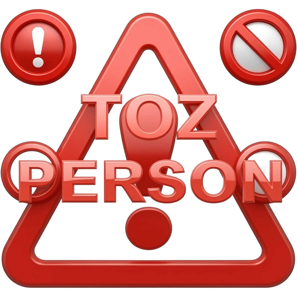 twitch emote text only, “ТОЗ ЧОВЕК” with giant red warning symbols, alert aesthetic, chaotic relationship red flag vibe, transparent background emoji