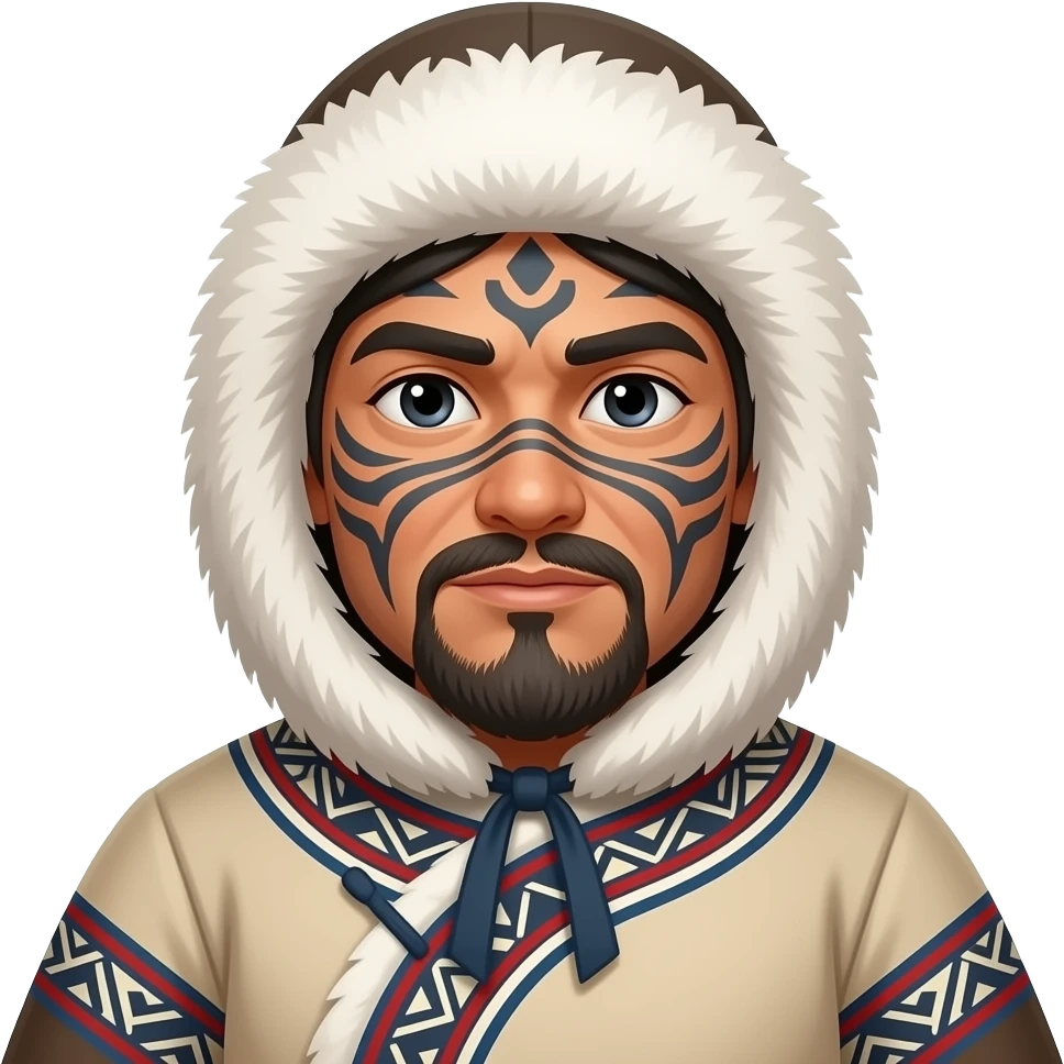 eskimo man with face tattooes and classic eskimo outfit emoji