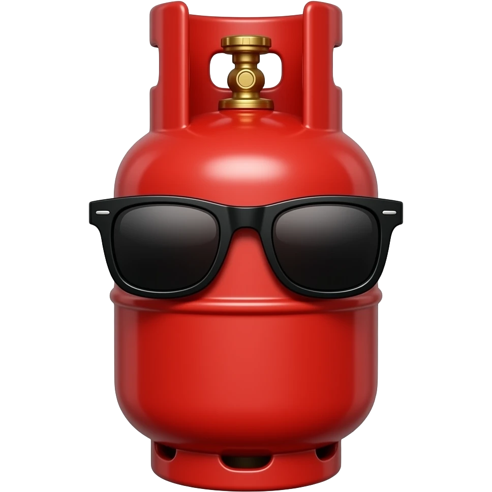 A red LPG gas cylinder wear a black thug life glasses emoji