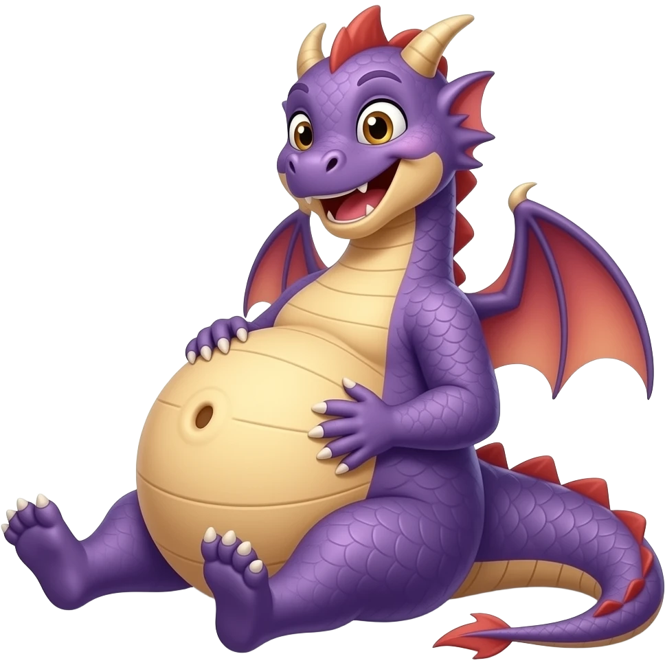 A lounging girl dragon,so fat & full that her heavy big round tummy looks pregnant,she is so bloated,how about a gentle tickle rub on her sensitive bellybutton to make her proudly giggle,what a fatty. emoji