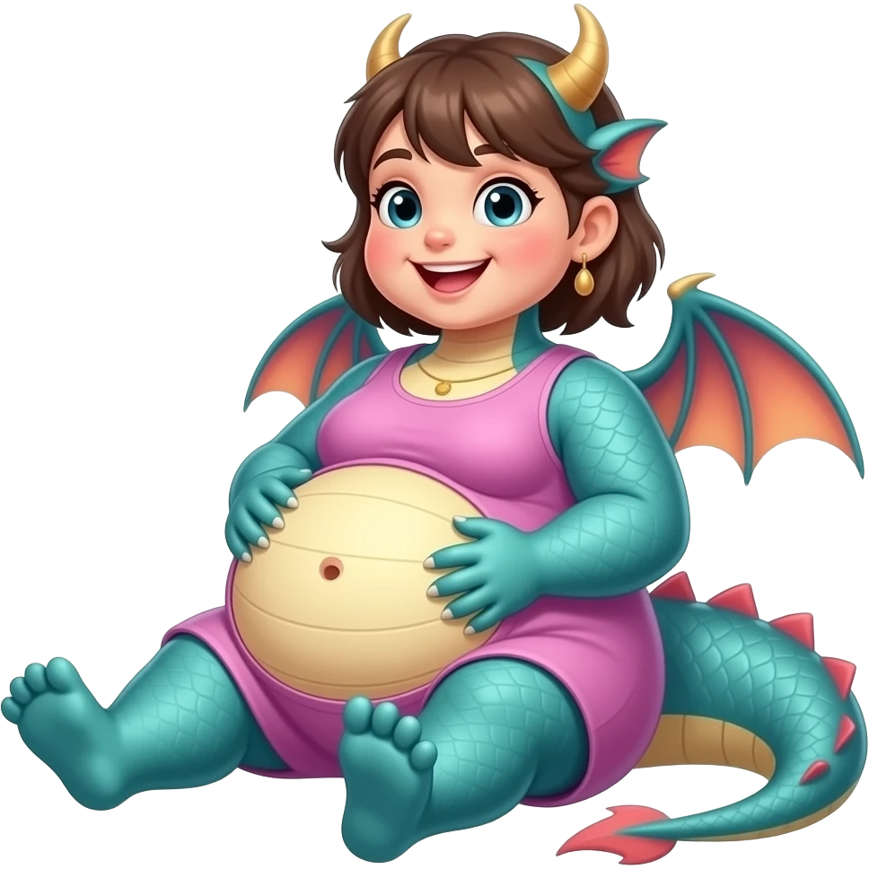 A lounging girl dragon,so fat & full that her heavy big round tummy looks pregnant,she is so bloated,how about a gentle tickle rub on her sensitive bellybutton to make her proudly giggle,what a fatty. emoji