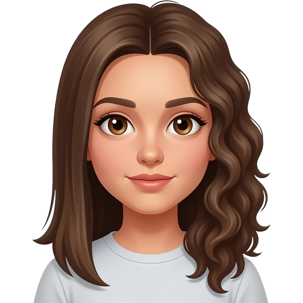 Chica de tez blanca con la mitad de pelo lacio u la otra mitad chino con ojos cafés emoji