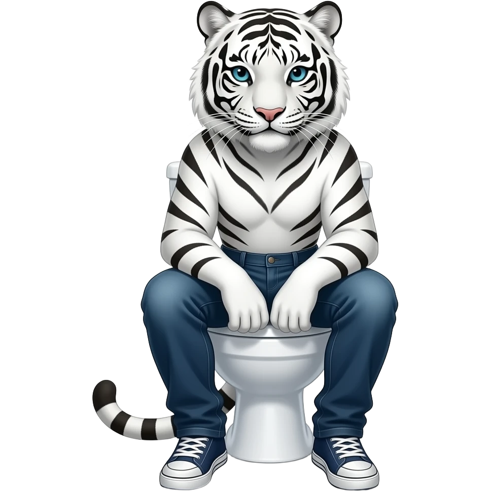 Female white tiger furry person woman sitting on toilet pants on floor emoji