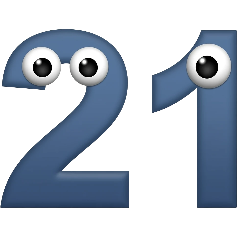 An indigo colored 21  with two eyes , two eyes one the 2 and the 1 emoji