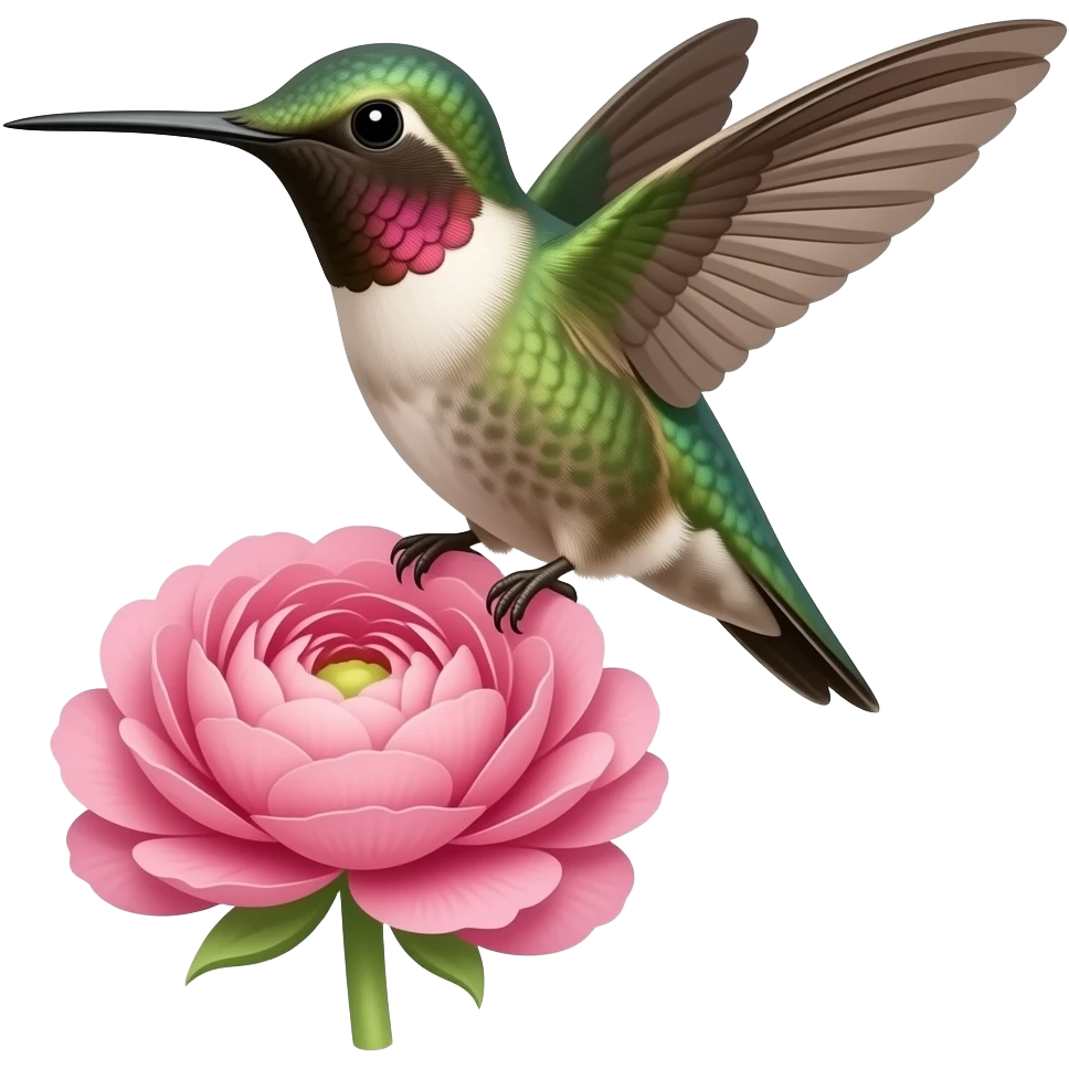 A hummingbird on a ranunculus flower emoji