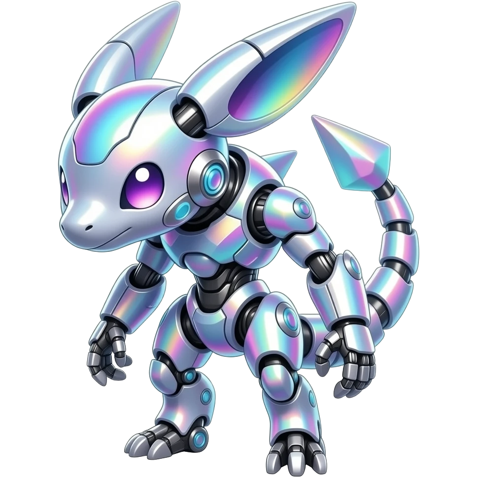 Epic legendary rare mechanical Shiny sparkly transparent bioluminescent luminescent vibrant bright pastel dark exotic iridescent colorful gradients futuristic modern metallic glossy glittery fantasy-cyber-Protogen-Fakémon-Pokémon-Vernid-creature emoji