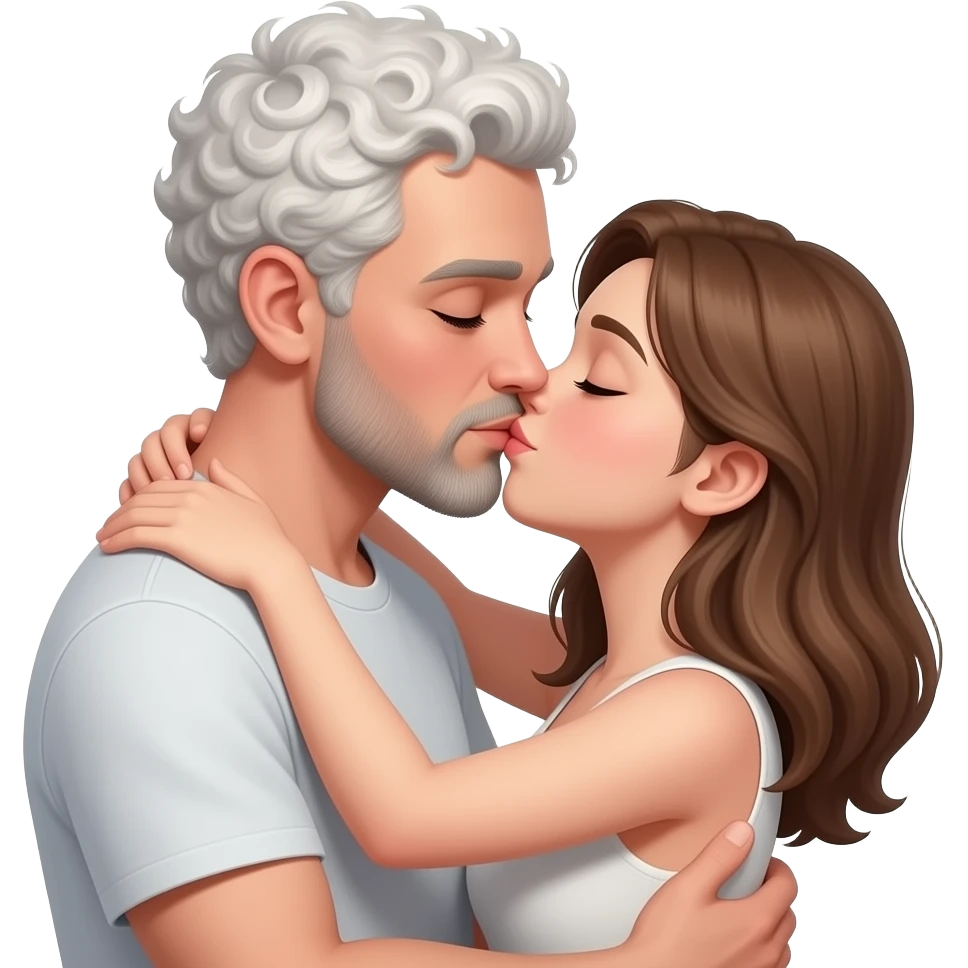 Realistic white man super short curly hair with beard kissing passionately and hugging realistic white girl brown hair emoji
