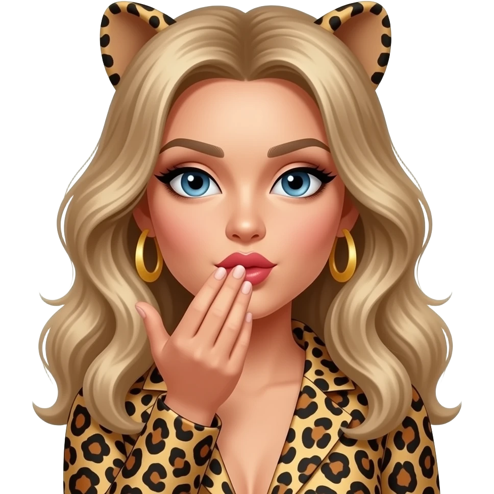 Creami un emoji glamour con un leopardo e un bacio emoji