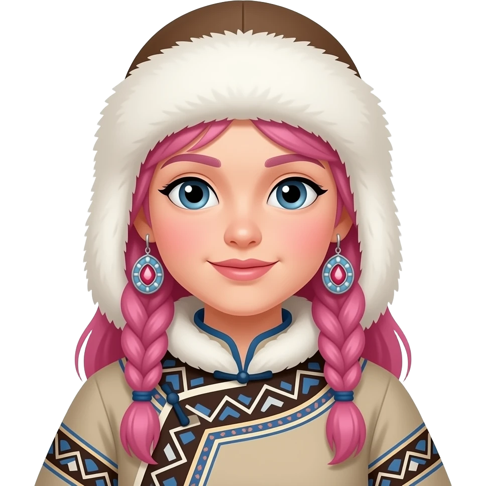 eskimo girl with pink hair and big earrings in classic eskimo outfit emoji