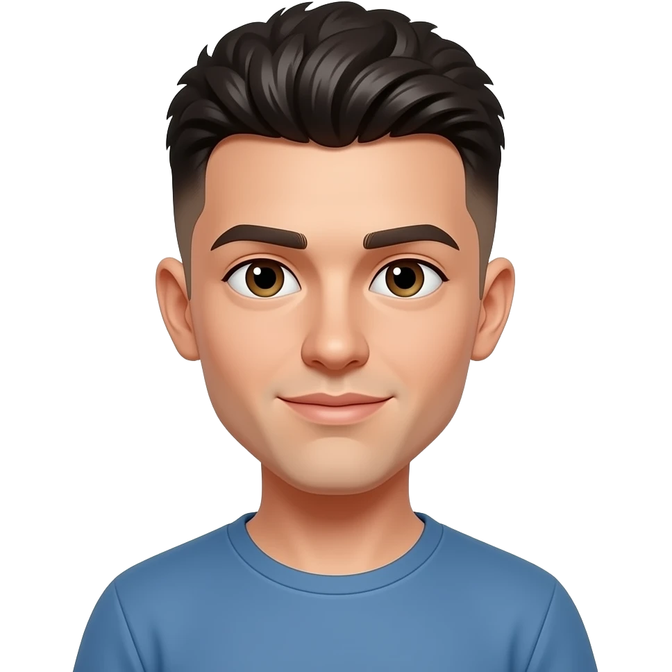 Young man with dark hair buzzcut and  bangs emoji