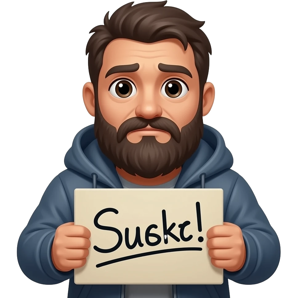 homeless guy beard sign emoji