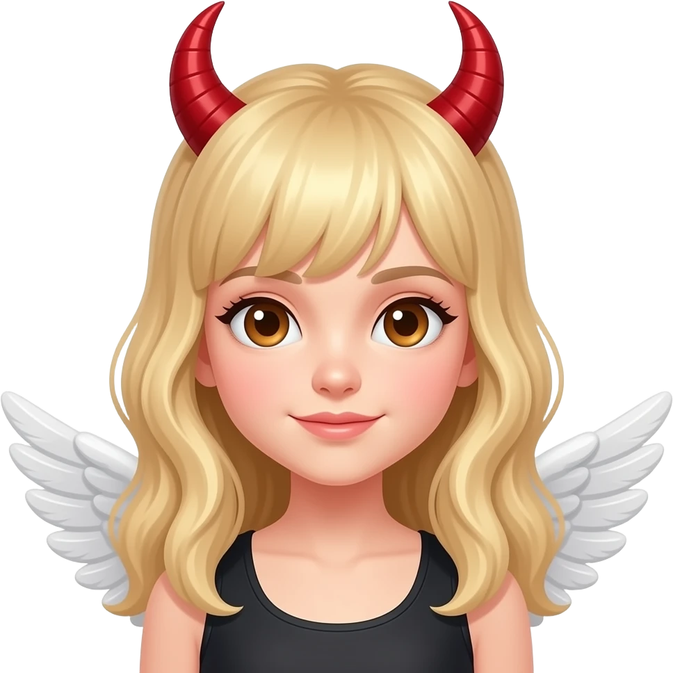 Devil horns brown eyes angel wings emoji blonde girl emoji