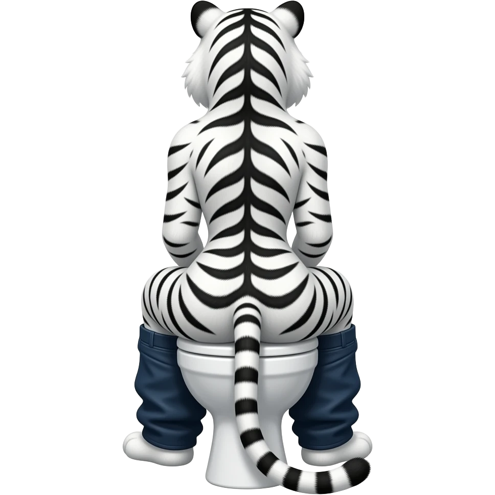 Female white tiger furry person woman,sit on toilet,fursona,pants down,back view emoji