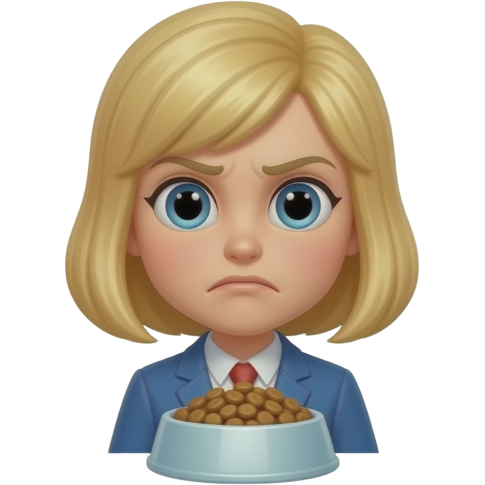 Talking Angela hates cat food emoji