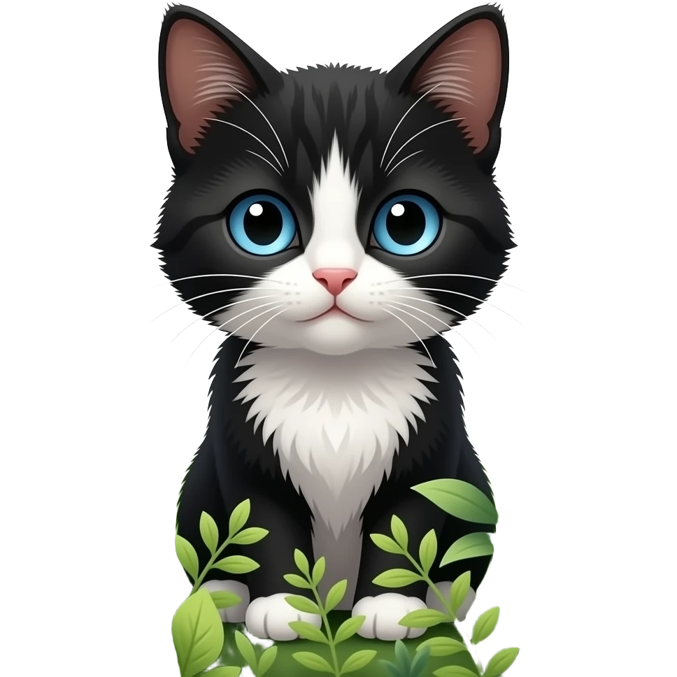 Realistic black kitten with white markings and striking blue eyes ...