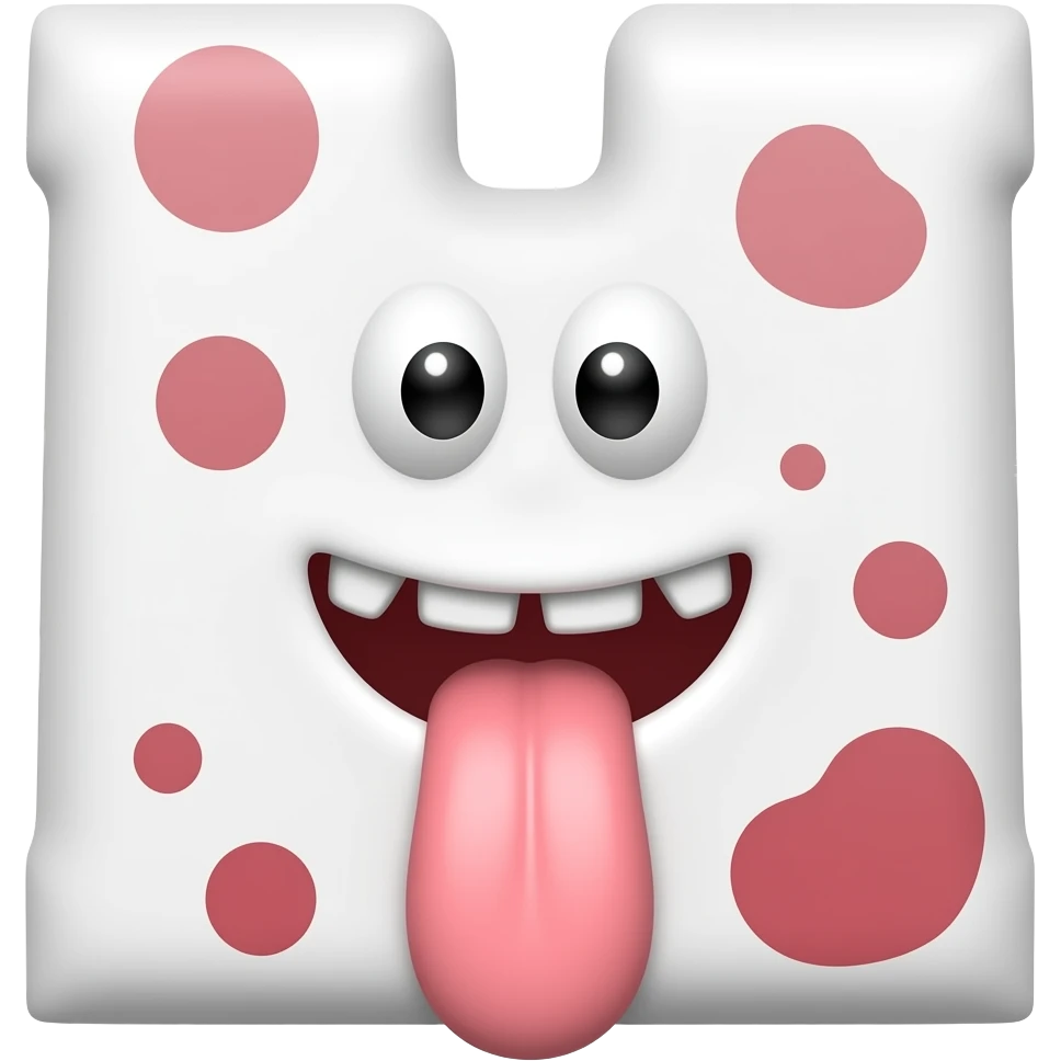 A white letter Ъ with red and black spots and two small eyes and an ...