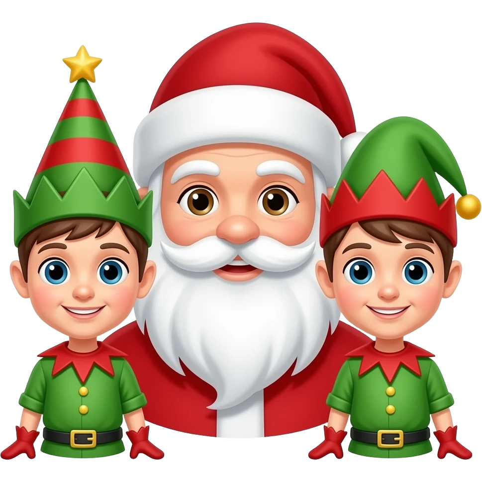 Two Santa elves and santa emoji