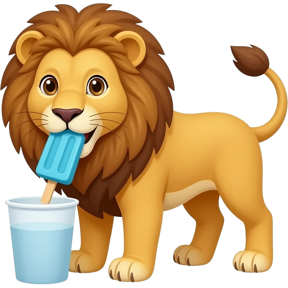 ایموجی شیر که رو لیوانش پاپیون آبی emoji