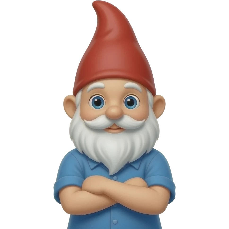 garden gnome, blue shirt, crossed arms emoji