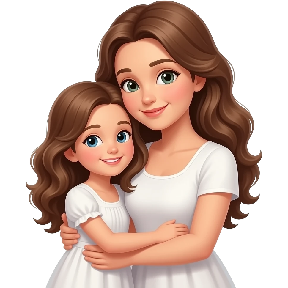 You are My Sunshine Mother Is Hugging one girl With Brown Wavy Hair And White dress Background of a farmhouse emoji