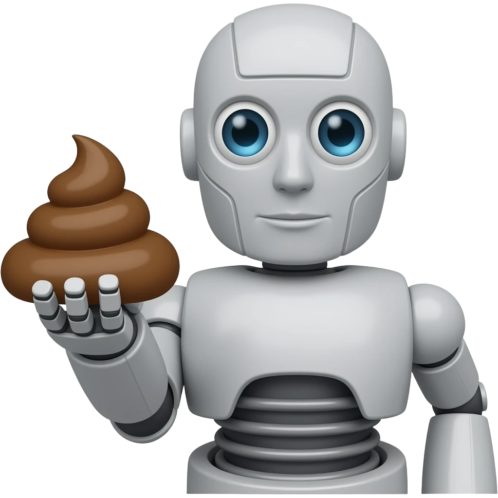 Robot holding a poop emoji