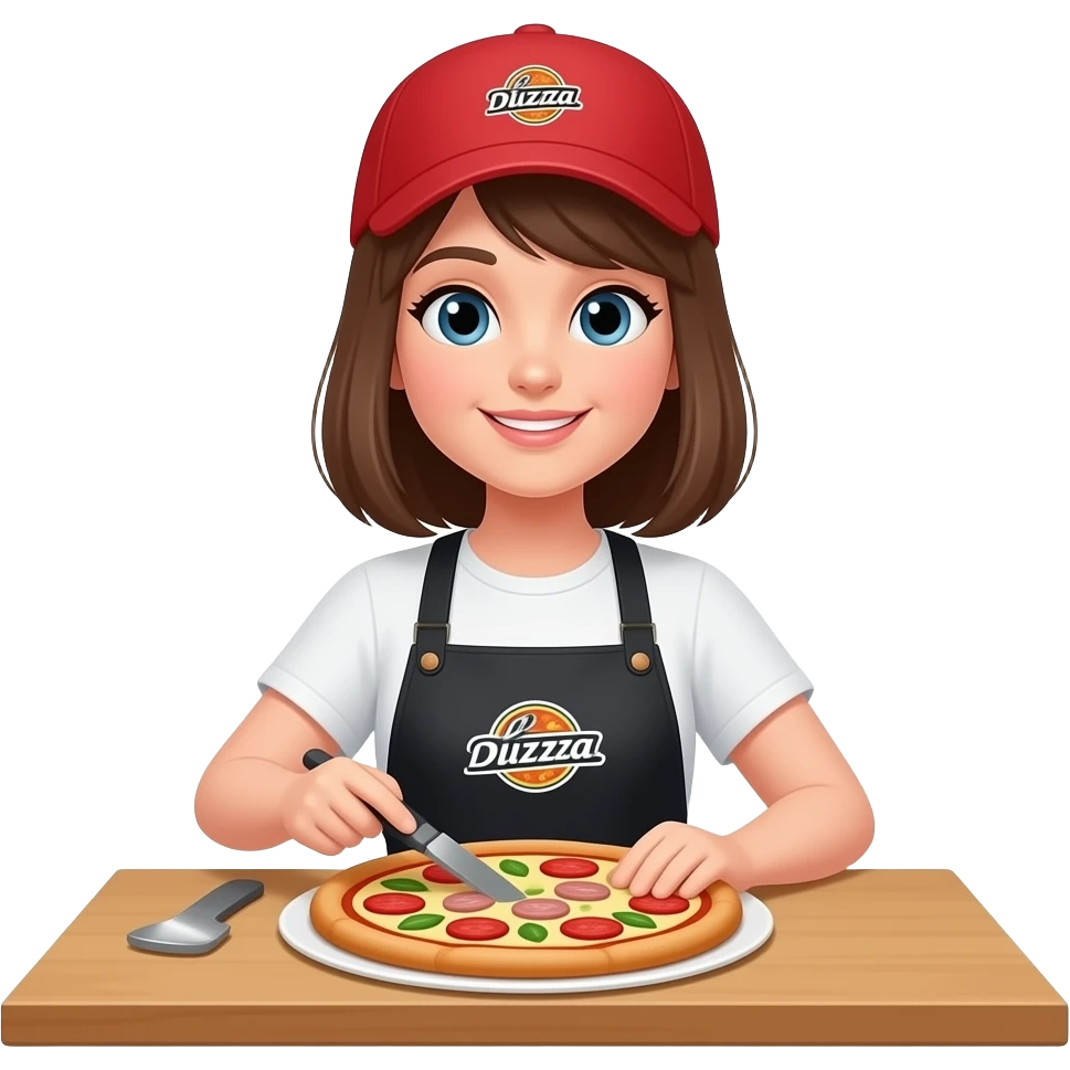 девушка работает управляющим в пиццерии, без надписей emoji