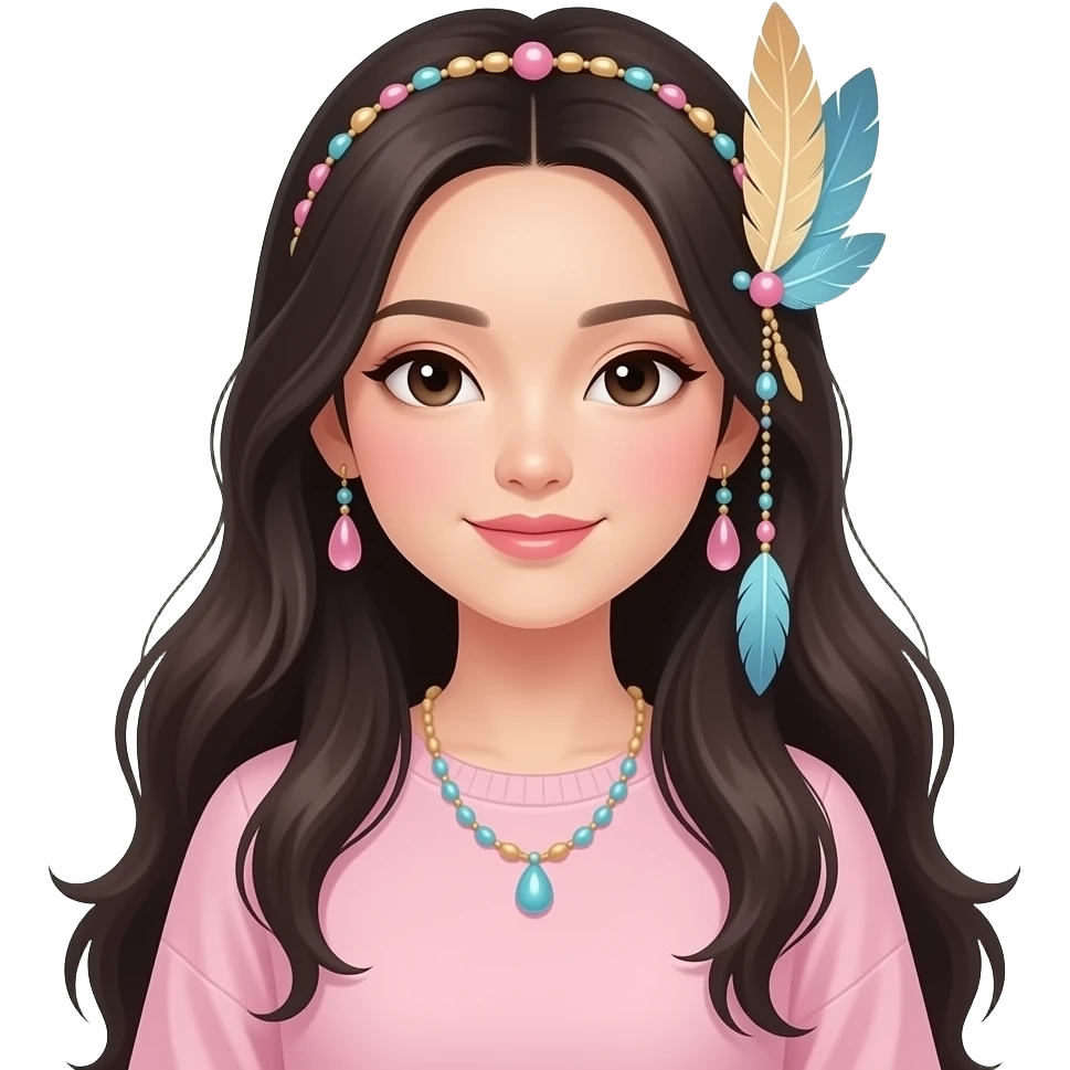 Fuzzy slim oriental feathery long-haired beaded mane cozy rosy aesthetic feathery feminine Rosy beautiful emoji