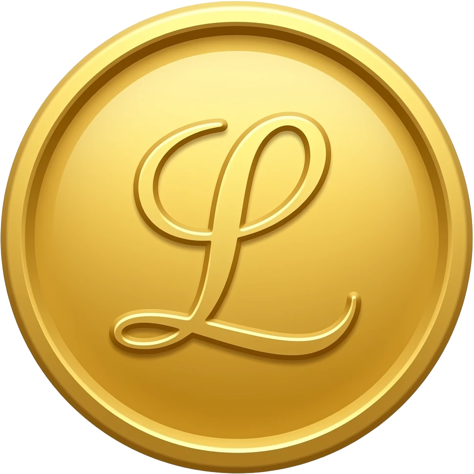 gold coin with the letter "L" in curvy fancy letters emoji