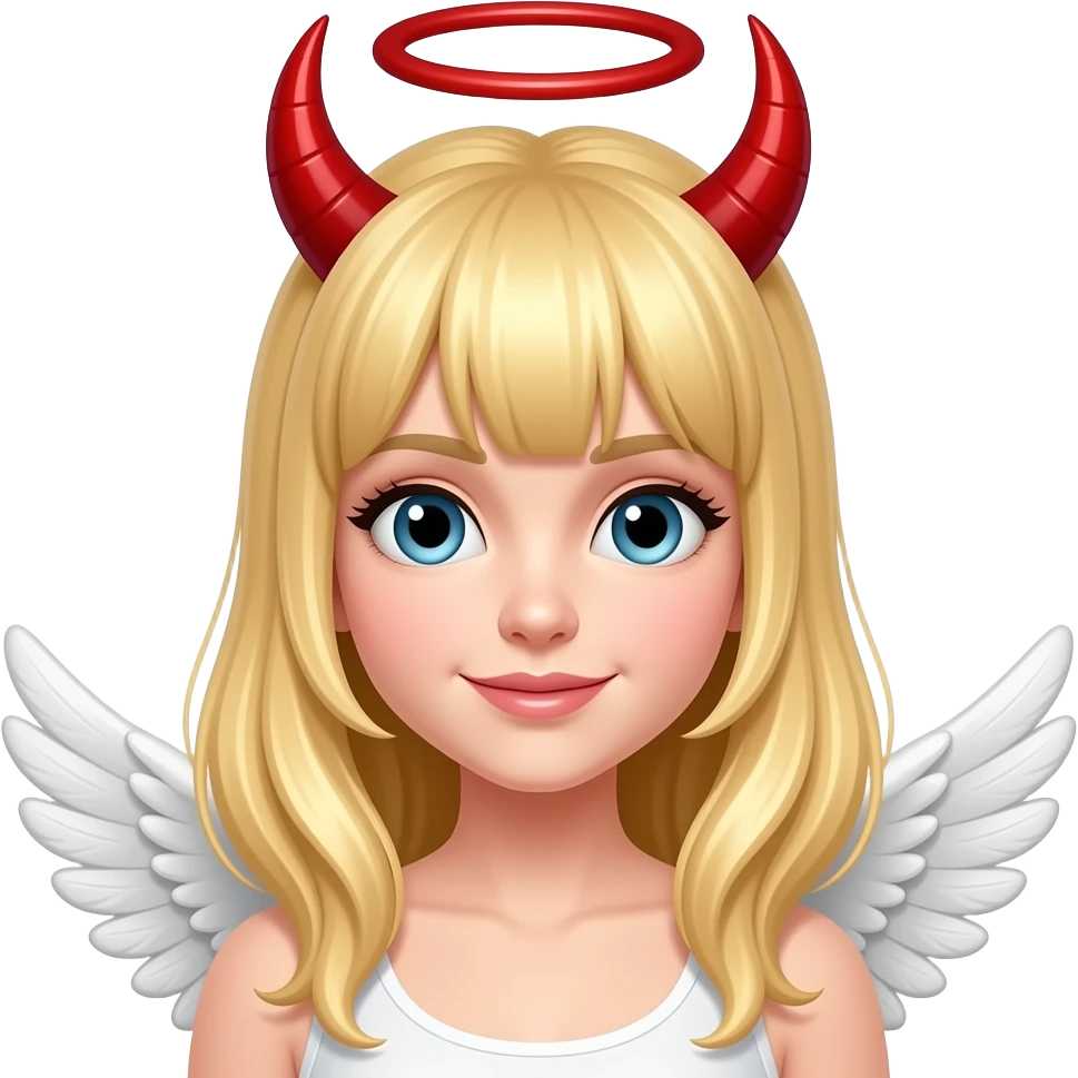 Devil horns angel wings emoji blonde girl emoji
