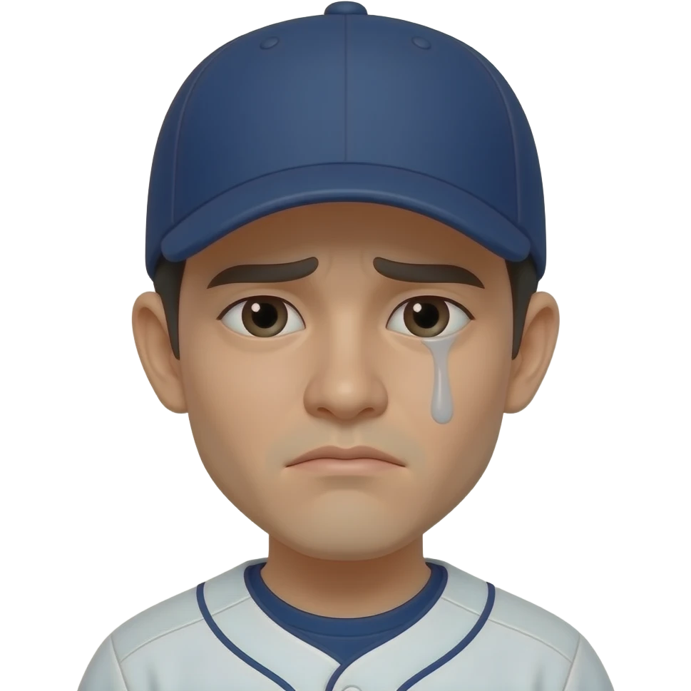 baseball fan, asian, 20s, only face, wearing ball cap, sad emoji