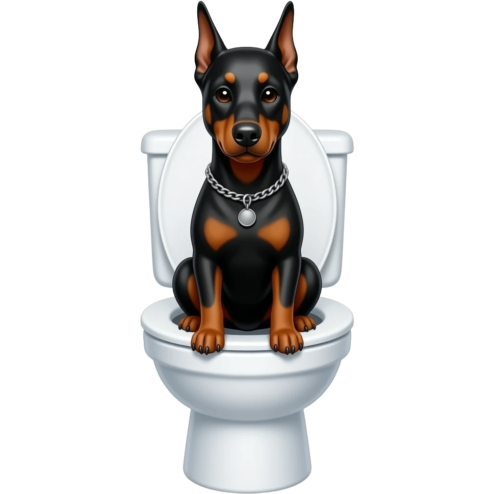 perro doberman sentado en un retrete emoji