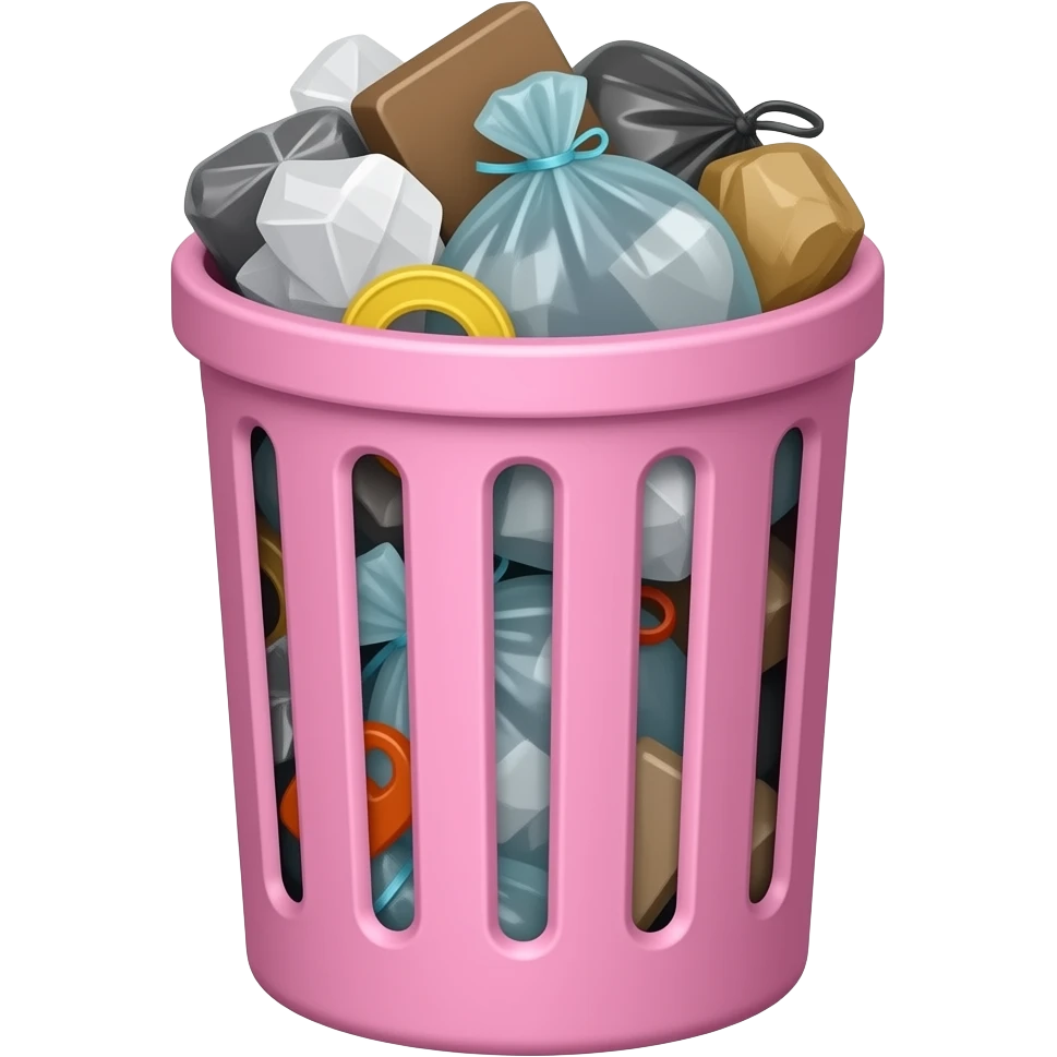 solid pink trash can. overflowing garbage. emoji