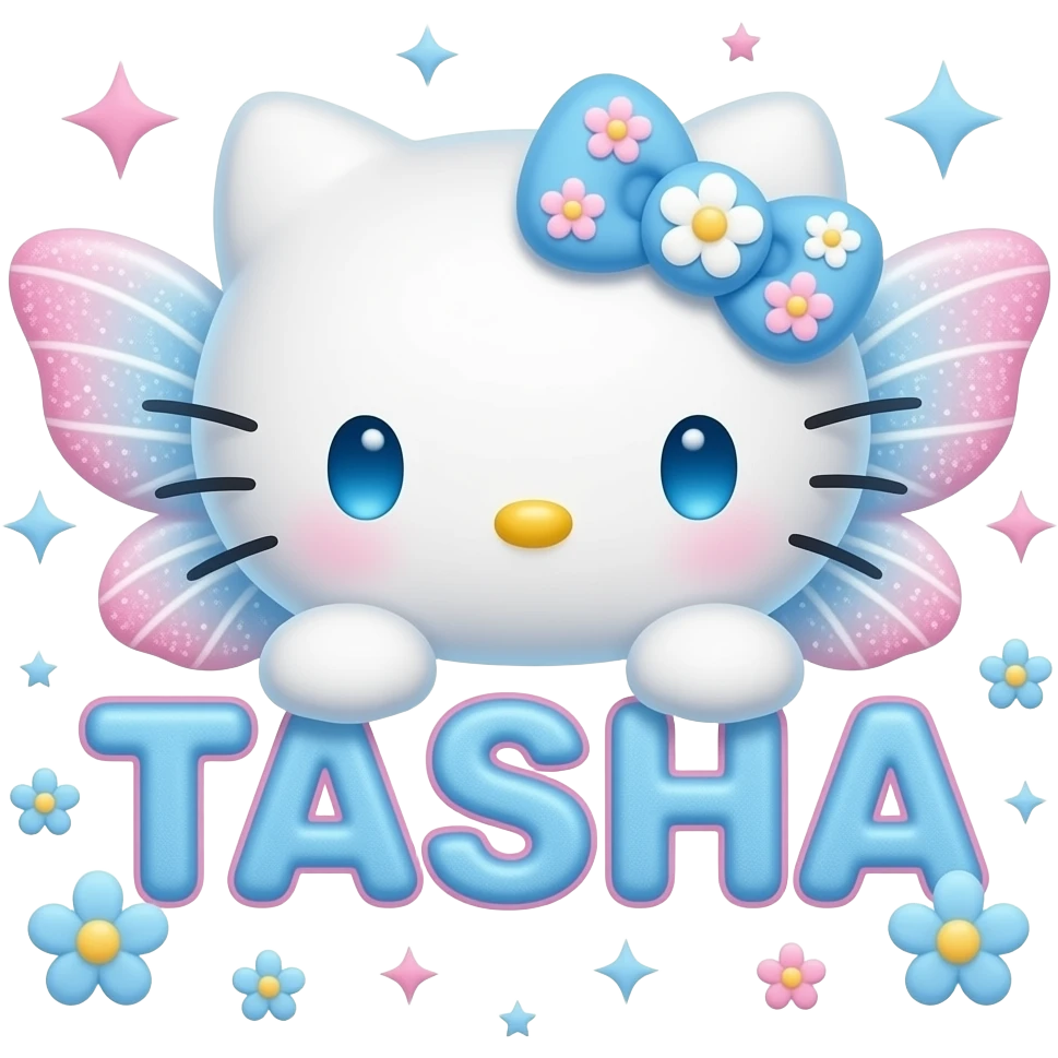 White velvety fur 3D hello kitty head with blue white pink gradient 3D ...